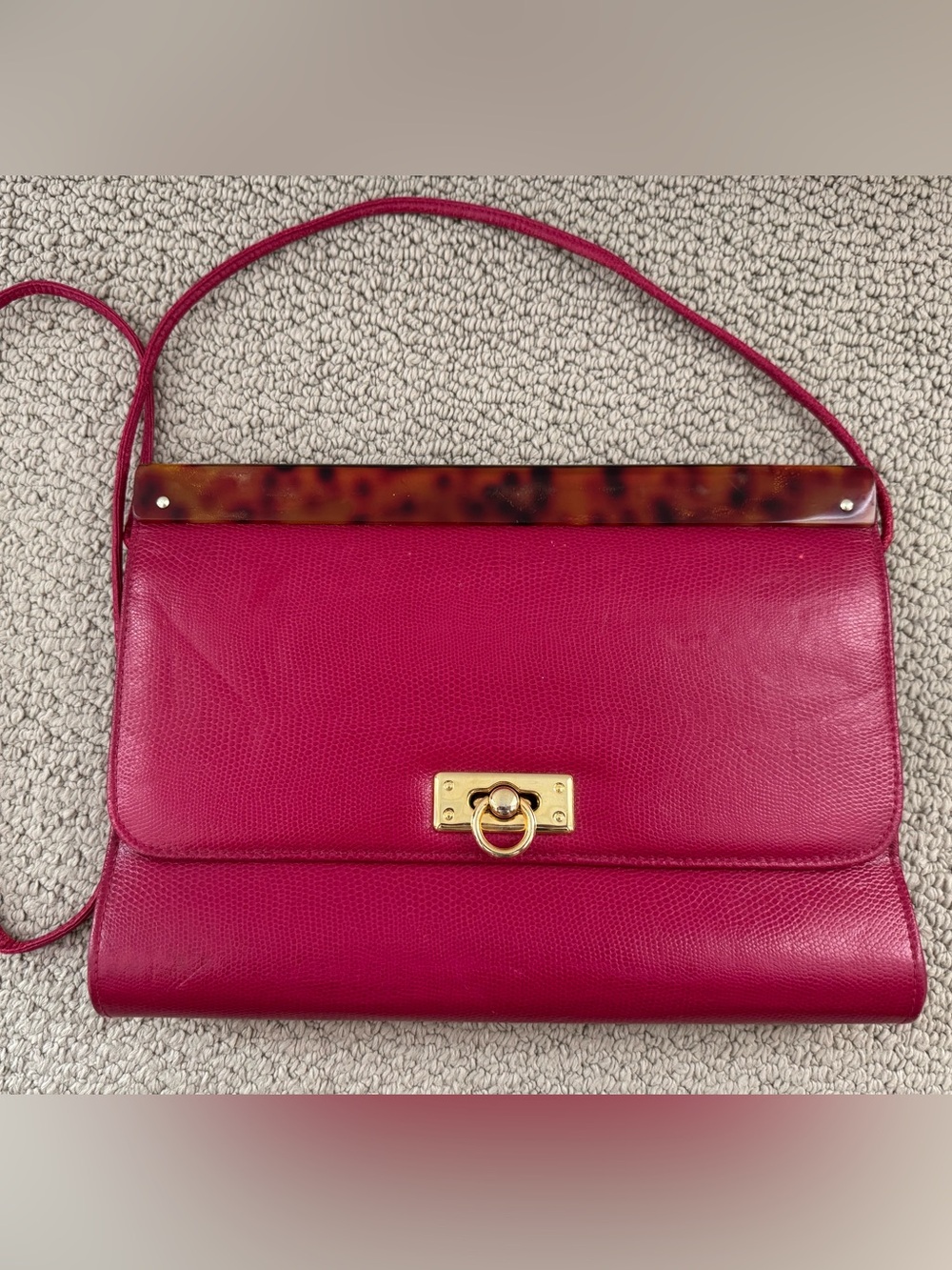 Women’s Fuchsia Vintage Crossbody Bag with Gold Hardware